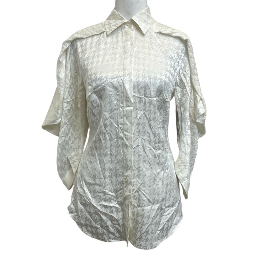 Rachel Roy White Silk Blend Structured Cape Sleeve Button Up Blouse